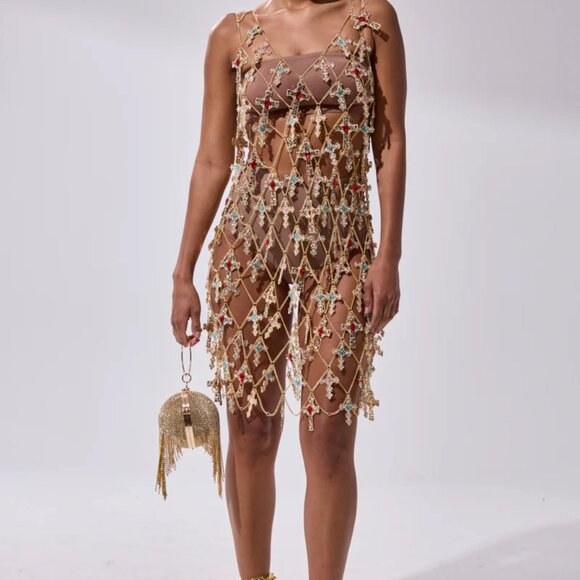 AKIRA EVE CROSS CHAIN MINI DRESS Size O/SO/S - Picture 4 of 5